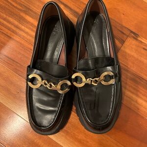 Zara Black Loafers with Gold Chain Accent